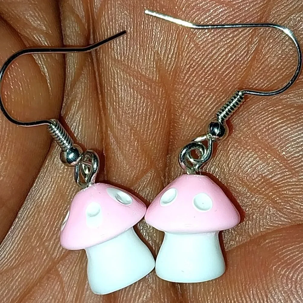 Hand crafted mushroom dingle earrings